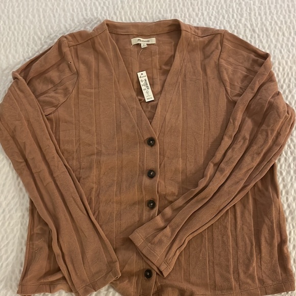 Madewell Ribbed Sweater-Knit Cardigan in Blush - Picture 7 of 10